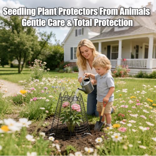 6 Pcs 11.6"×11.6" Garden Cloches for Plants, Sturdy Metal Plant Cages to Keep Animals Out, Reusable Wire Plant Covers, Black Plant Protector from Squirrels, Rabbits, Birds - size: 6 pack