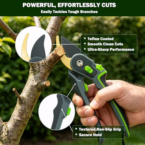 Pruning Shears for Gardening, 8.4" Bypass & 7" Straight Garden Shears – Sharp SK5 Steel Blade, Gardening Shears & Garden Snips for Trimming Flowers, Branches, Fruits(Grey Green, Gold) - color: Grey Green