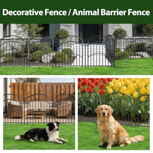 33" H x 27" W Decorative Iron Garden Animal Barrier Fence, 8 Panels, 18Ft - size: 8 Panels - 18ft(L) X 32 in(H)