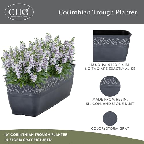10" Corinthian Trough with Drainage Plug in Storm - color: Storm, size: 10"
