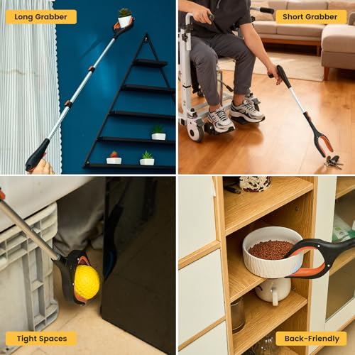 Telescopic Grabber Reacher Tool, 5-Level Adjustable (23" to 41") - Extendable Gripper and Reaching Tool, Heavy Duty Pick Up Stick Grabbers for Elderly, Surgery Recovery Must Haves (Orange) - color: Orange