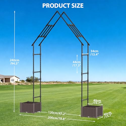 Garvee 94" Tall Metal Garden Arbor Arch with 2 Planter Boxes - size: 7.87x6.56x1.5 Ft