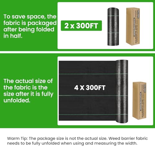 Weed Barrier Fabric, 4x300ft Landscape Fabric, 3.2oz Heavy Duty Durable Woven Geotextile Fabric, High Permeability Ground Cover Mat, Driveway Fabric, Garden Weed Control Cloth with 20 U-Securing Pegs