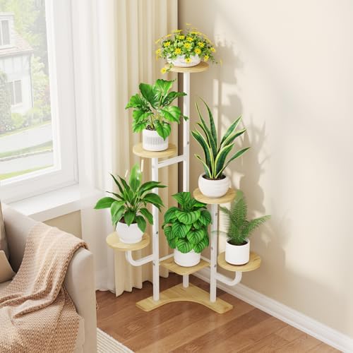 Homsorout Corner Plant Stand with Grow Light - 6 Tier Plant Stand Indoor Round Metal Plant Shelf with Adjustable Light, Plant Organizer for Living Room, Garden, Home Decor, Maple - color: Round-Maple-with Lights