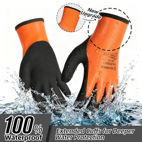 Schwer 2 Pairs 100% Waterproof Winter Work Gloves Latex Coated, CR3302-1, M - color: Winter Orange, size: Medium