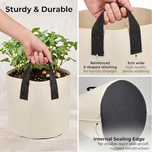 5 Gallon Grow Bags 5-Pack, 300G Thick Fabric Pots, Reinforced Handles - size: 5 Gallon