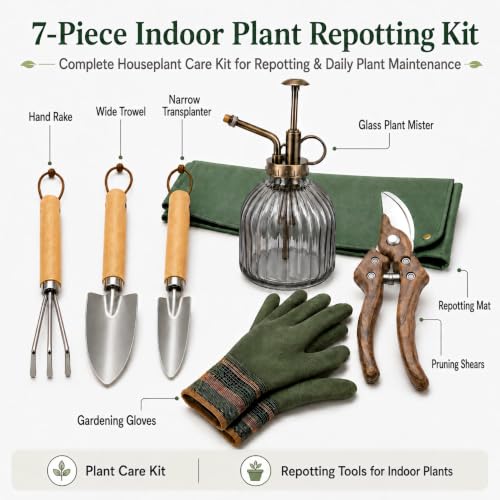 7-Piece Indoor Plant Repotting Kit with Repotting Mat & Glass Mister