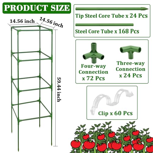 ZeeDix 6 Pack 60 Inch Heavy Duty Tomato Cages for Garden with Clips - color: Green-6 Pack, size: 60-inch