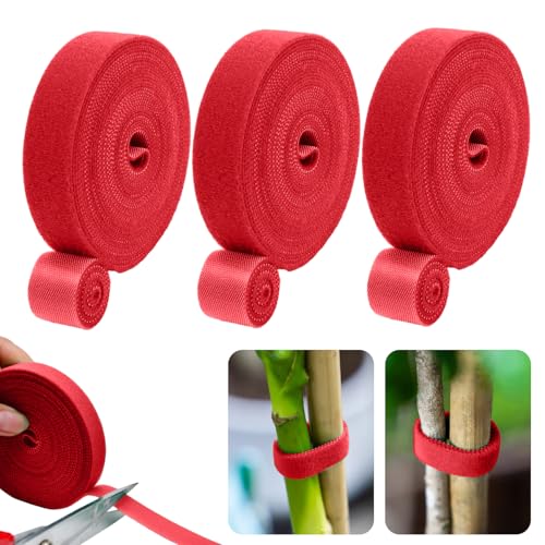Colorful Nylon Plant Ties Multipurpose Strap Roll for Garden Cable Organizing, Adjustable Fastening Cord for Plants and DIY Projects - color: 3Pack red