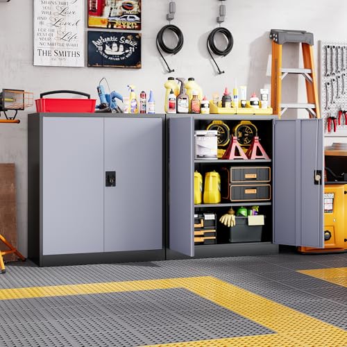 Letaya Metal Storage Cabinets with Lock Door,2 Adjustable Shelves Organizer Steel Storage Cabinets for Home,Office,Warehouse,Garage,Employee Lockers(Black Gray) - color: Black Grey, size: 16"D x 32"W x 36"H