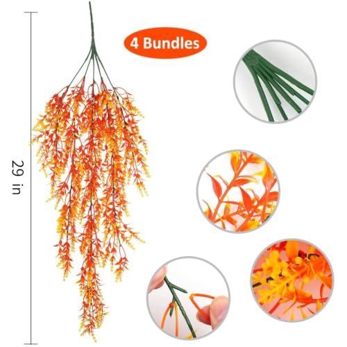 RECUTMS 4Pcs Artificial Fall Lavender Hanging Plants Autumn Outdoor Decor - color: Sunset