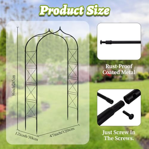 Metal Garden Arbors 8Ft Thickened Arch Trellis for Climbing Plants - color: Arch X Brace
