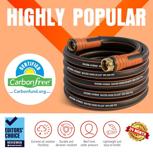 Garden Hose 35 ft x 5/8", Heavy Duty Water Hose, Flexible and Durable, Kink Resistant Lightweight Hybrid Hose, Leakproof Yard Hose with Male to Female Fittings - color: Black, size: 35ft