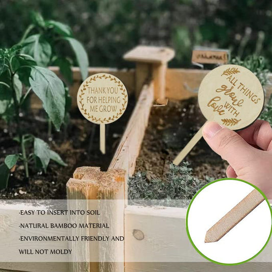 Plant Labels All Things Grow with Love Tags Thank You for Helping Me Grow Plant Markers,Round Plant Stakes Labels Wooden Succulent Tag for Seed Flowers Garden Potted Plants,30 Pack
