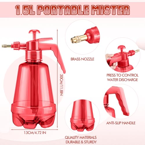 Teenyyou 2 Pcs 1.5 Liter Misters Spray Pump Bottle with Full Neoprene Jacket and Built in Carrying Strap Garden Plant Mister Spray Bottle for Spring Personal Cooling Plants Watering (Red) - color: Red