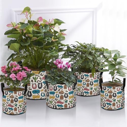 10 Gallon Grow Bags 1 Pack Plant Fabric Pots Flower Nursery Garden Vegetable Small Plant Pot 16.1 x 11.8 in Large Indoor Planter with Handles Beige Doodle West Horseshoe Vintage - color: Beige Doodle West Horseshoe Vintage, size: XL16.1x11.8in
