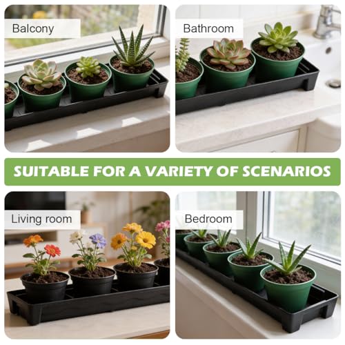 RooTrimmer 10 Pack Plastic Windowsill Saucer (17"x3"x1.5"), Rectangular Window Sill Plant Pot Trays with Removable Drainage Hole, Thick Plant Saucer Tray for 2.8 inch (7CM) Flower Nursery Pots (Black) - size: Trays (17"x3"x1.5") for 2.8 Inch Pots-10 Pack
