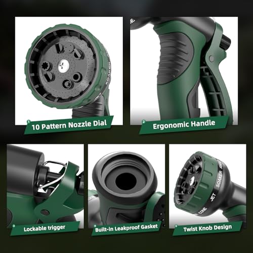 Besiter Garden Water Hose Nozzle, Water Spray Nozzle with 10 Spray Modes Suitable for Watering Plants, Iawns and Gardens, Car Washing, Cleaning, Showering Pets and Outdoor Fun, Green - color: Green