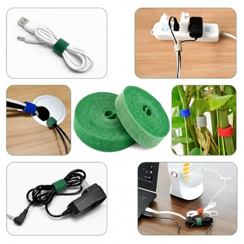 Reusable Green Nylon Plant Ties, 3 Pack 5M Double-Sided Garden Tape for Support, Tomato, Vine, Vegetable Plants, Soft Tree Training Wraps with Cutter for Gardening