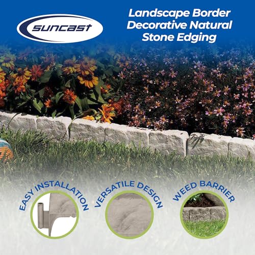 Suncast Interlocking Border Edging - Stone -Like Poly Construction for Garden, Lawn, and Landscape Edging - Water Resistant Border for Containing Trees, Flower Beds and Walkways - Light Taupe, 30 - color: Tan