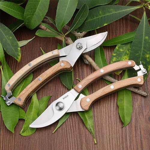 BUGUI Wood Handle Pruning Shears, SK-5 Steel Blade, 1-inch Cutting Capacity, Sharp, Well Designed Garden Shears, 8" - style: 8"WoodHandleShears(E012)