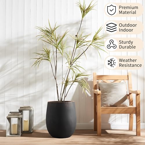 15.5"Hx13.3"Dia" Weathered Round Concrete Planter with Drainage Hole - color: Black 1pack, size: 1 Pack