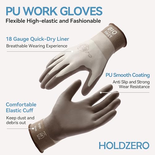 Breathable Gardening Gloves PU Coated Work Gloves DIY Gloves For Weeding Digging Raking and Pruning 3 Pairs - size: Large