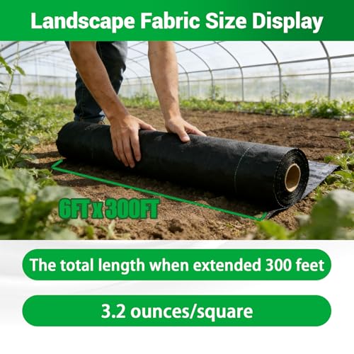 Weed Barrier Fabric Planting Cover - 6 x 300 FT Heavy Duty Landscape Fabric Ground Cover Block for Outdoor Planting - size: 6 x 300 FT