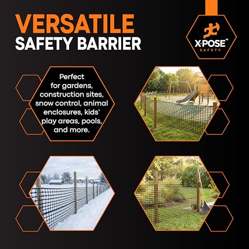 Xpose Safety Plastic Mesh Safety Fence – Heavy Duty Black Temporary Garden Fence & Snow Fence, 4' x 100' Reusable Barrier Netting for Animal Control, Deer, Dogs, Construction - color: Black - 105 Gsm, size: 4' X 100'