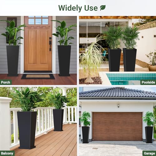30" Metal Tall Outdoor Planters Set of 2, Durable & Wealtherproof - size: 30" H