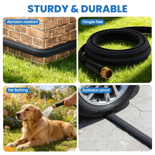 50FT Non-Expanding Garden Hose, Ultra-Lightweight Water Hose, Kink-Free, Burst-Resistant, Durable & Flexible Hose, All-Weather Outdoor Hose for Lawn & Garden, Car Washing