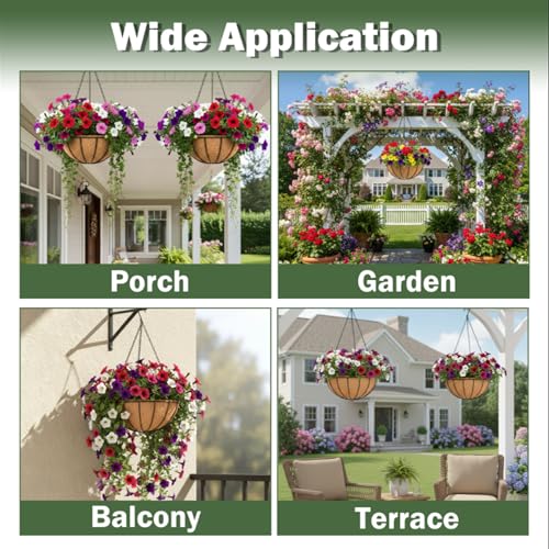 4 Pack 14 Inch Hanging Baskets for Plants Outdoor Metal Hanging Planter Basket with Coco Coir Liner Hanging Flower Baskets Hanging Flower Pots Holder for Garden, Patio(Watermelon) - size: 14 Inch, style: Garden