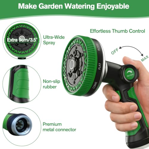 Rosy Earth Garden Hose Nozzle, 3.7" Ultra-Wide Metal Hose Sprayer, Green - color: Green