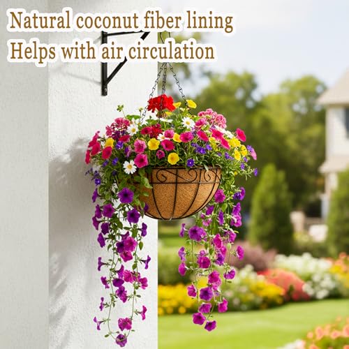 4 Pack Hanging Planters 12 Inch Metal Hanging Planter Basket Flower Pots with Coco Coir Liners Round Wire Plant Holder with Chain for Indoor Outdoor Patio Porch Garden Decoration(HB) - size: 12 Inch, style: Contemporary