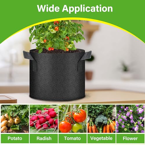 HealSmart 12-Pack 5 Gallon Grow Bags, Nonwoven Aeration Fabric Pots with Handles, Cloth Plant Pots, Suitable for Garden Fruits, Vegetables, Tomato and Flowers, Black - color: Black 12 Pack, size: 5 Gallon