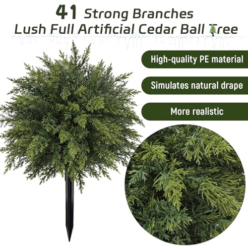 2 Pack 20.86" Artificial Cedar Topiary Trees with Ground Spike for Xmas - color: Green