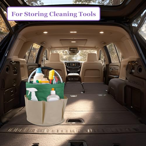 17L Foldable Cleaning Supplies Caddy with Handle, Khaki with Green - color: Khaki with Green, size: 1PCS