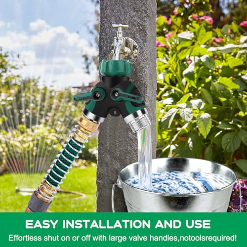 Garden Hose Splitter 2 Way, 3/4" Y Water Hose Splitter with Comfort Rubber Long Handle, Faucet Splitter, Heavy Duty Metal Connector with 2 Kink Free Faucet Extension Hose Protector - color: Hose Splitter With 2 Kink Free