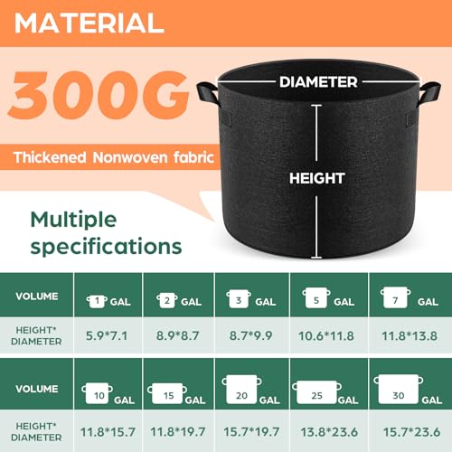 Jorvila 5-Pack 25 Gallon Grow Bags - color: Black, size: 25 Gallon