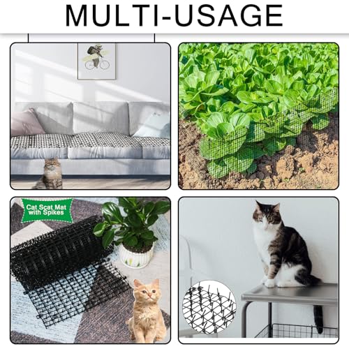 158"x11.8" Extra Long Plastic Spike Barrier Mat with Spikes, Cat Spike Mats,Physical Pet Training Aid for Outdoor/Indoor, Furniture & Garden Protector for Cats and Dogs, Includes 14 Staples