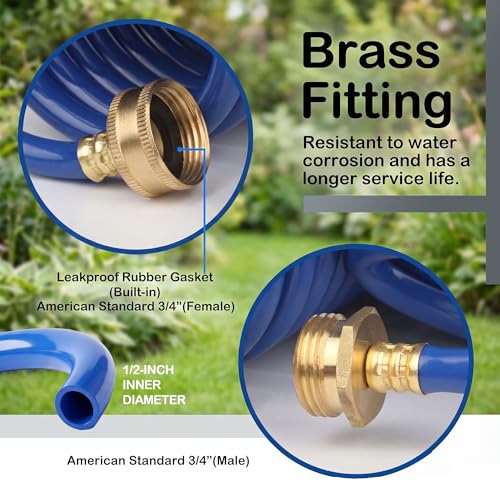 25FT Blue EVA Coil Garden Hose with Metal Fittings - color: Blue, size: 25 feet