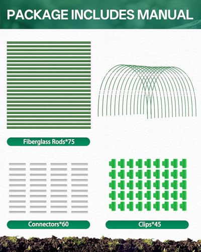 75 PCS Rust-Free Garden Hoops for Raised Beds with Garden Netting Clips - size: 75PCS