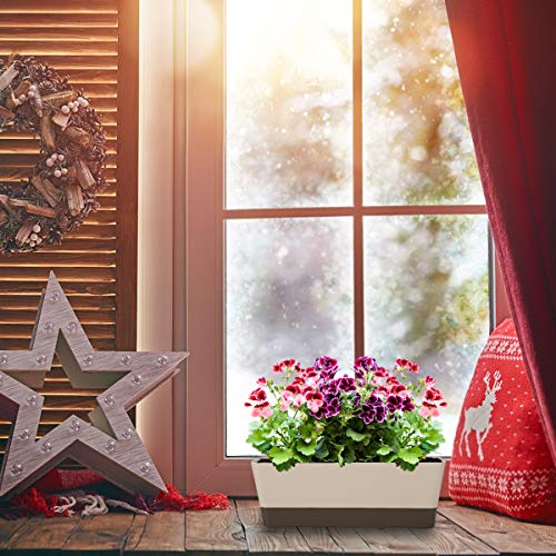 GREANER Window Boxes, 3 Pack 12x3.8 Inch Mixed Color Rectangle Herb Planters with Tray, Indoor Succulent Cactus Plastic Saucer Pot for Windowsill, Balcony, Office, Outdoor Garden (Black, White, Beige) - size: 3Packs/12x3.8in-multi
