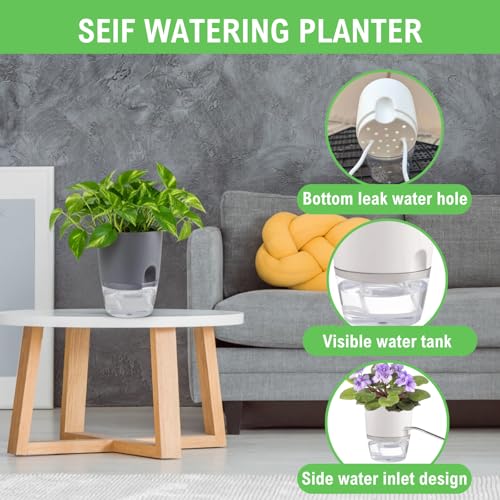 3.2 Inch Self Watering Planters 5 Pack Plastic Wicking Pots Grey - color: 3.2''-5pack-grey