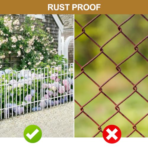 10 Panels No Dig Animal Barrier Fence, 13in(H) x 14ft(L) Garden Edging Border Fencing, Rustproof Metal Decorative Garden Fence, Dog Digging Defense Fencing Barrier for Outdoor, Yard, Patio, White - size: 10 Panels, 13in(H) x 14ft(L) White