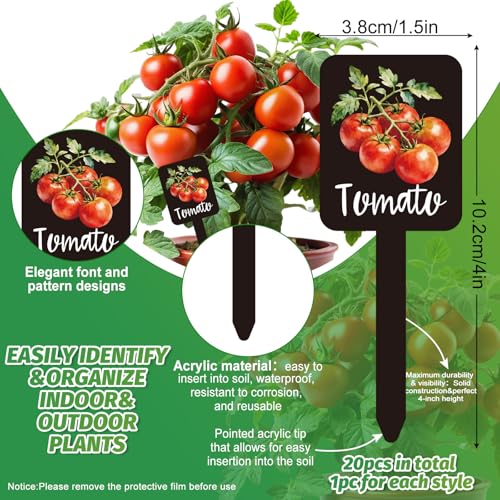 Whaline 20Pcs Watercolor Vegetable Fruit Plant Label Signs, 20 Styles - color: Black