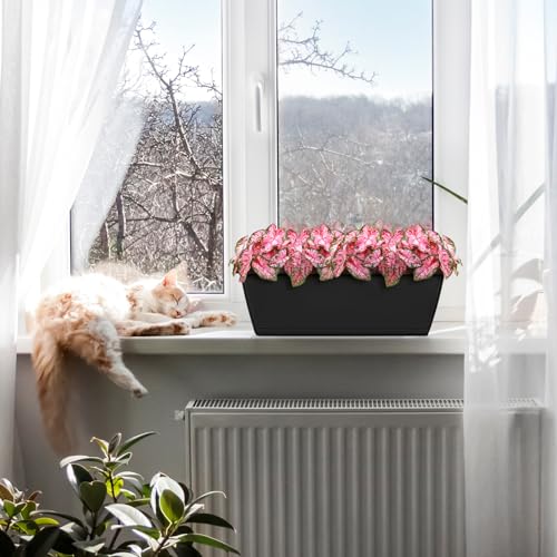4 Pack Window Boxes Planters Railing Planter Box with Adjustable Brackets - color: Black+black Brackets