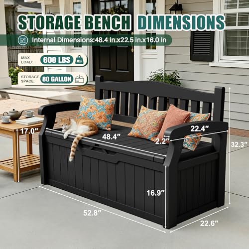 Devoko 80 Gallon Storage Bench Deck Box Waterproof&Lockable - color: Black, size: 80 Gallon without Cushion