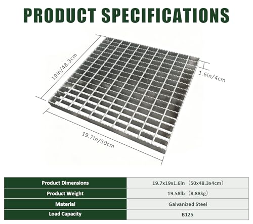 20in B125 Serrated Galvanized Steel Drain Grate (19.7x19 in) - size: 20x20in