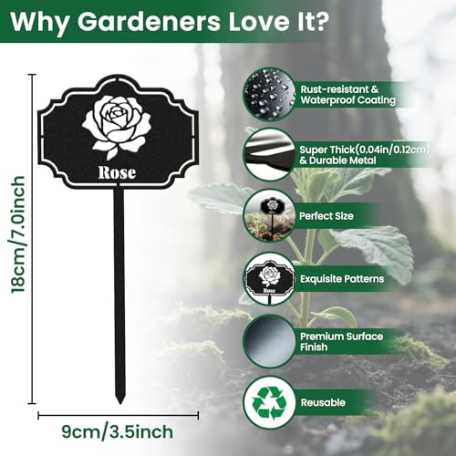 CUTHOLLOW 8PCS Metal Plant Markers Stakes Flowers for Outdoor Indoor, 3.5"x7" Waterproof Cute Garden Plant Labels Signs Tags for Farmhouse Greenhouse Decor - Funny Gardening Gifts - style: Flowers